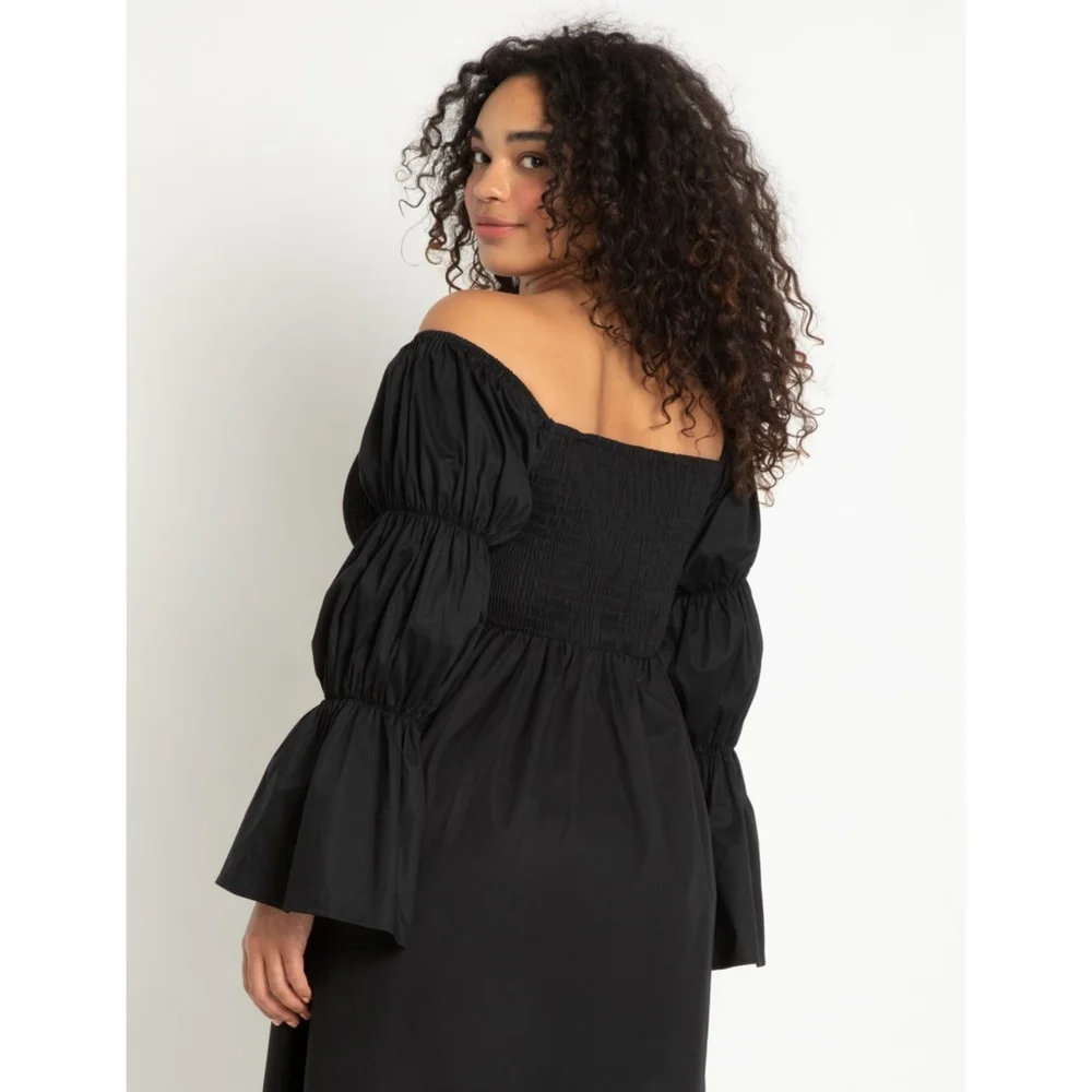 Eloquii Smock Top Off the Shoulder Dress Puff Sleeves Costume Peasant Plus 14 - Picture 4 of 13